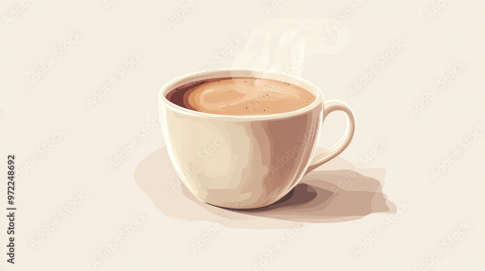 Fototapeta premium A steaming cup of coffee on a white background.