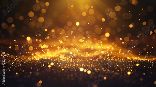 Golden bokeh blur abstract background with soft shimmering lights, perfect for festive designs, elegant visual effects, and luxurious event backdrops.