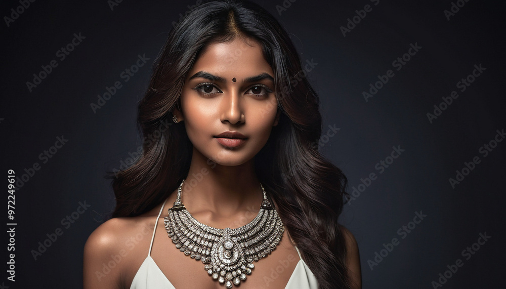 Attractive Indian female model showcasing innovative jewelry design Attractive Indian female model showcasing innovative jewelry design