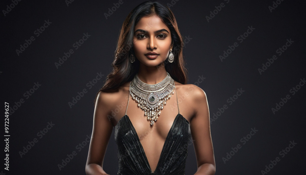 Attractive Indian female model showcasing innovative jewelry design Attractive Indian female model showcasing innovative jewelry design