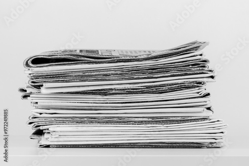 Obraz na płótnie a large stack of newspapers on the table is a black and white photo w salonie
