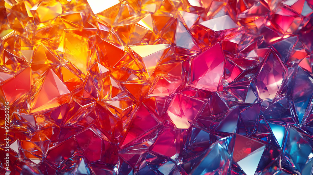 Abstract 3D Render of Shiny Colorful Crystals in a Close-Up View Abstract 3D Render of Shiny Colorful Crystals in a Close-Up View