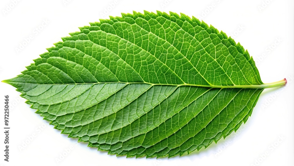 Close up of green leaf on white background Close up of green leaf on white background