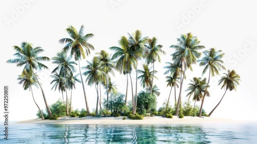 A group of palm trees standing tall on the sandy shore, perfect for coastal or tropical themed projects