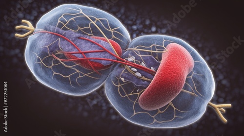 Microscopic View of Cell Division with Chromosomes Separating photo