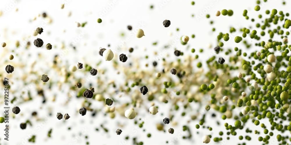 A cluster of peas suspended in mid-air A cluster of peas suspended in mid-air