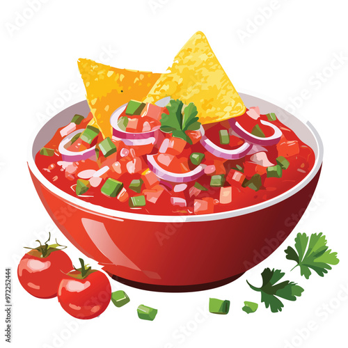 chunky Tomato green onion Salsa dip and nachos
