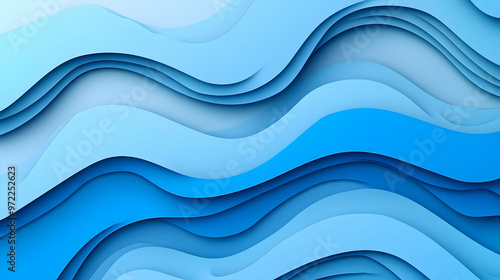 Abstract Blue Waves in a Paper Cut-Out Style, Creating a 3D Illusion of Depth and Movement, Perfect for Minimalist Designs and Backgrounds.