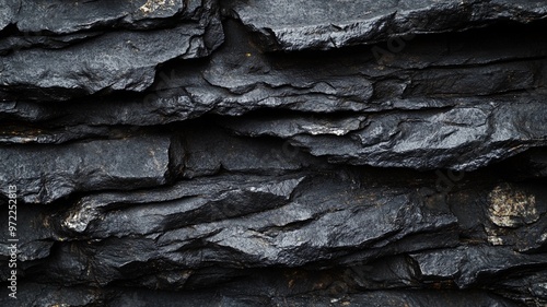 Crisp close-up image showcasing the intricate layers and fine details of a horizontal black stone texture surface.
