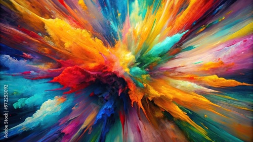 Close-Up Abstract Painting with Bold Brushstrokes and Explosive Colors