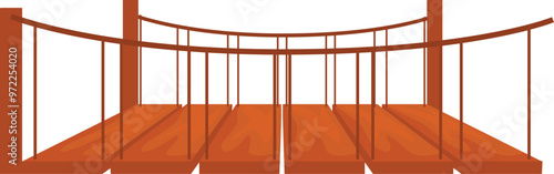 Simple wooden hanging bridge with a slight curve spanning a gap