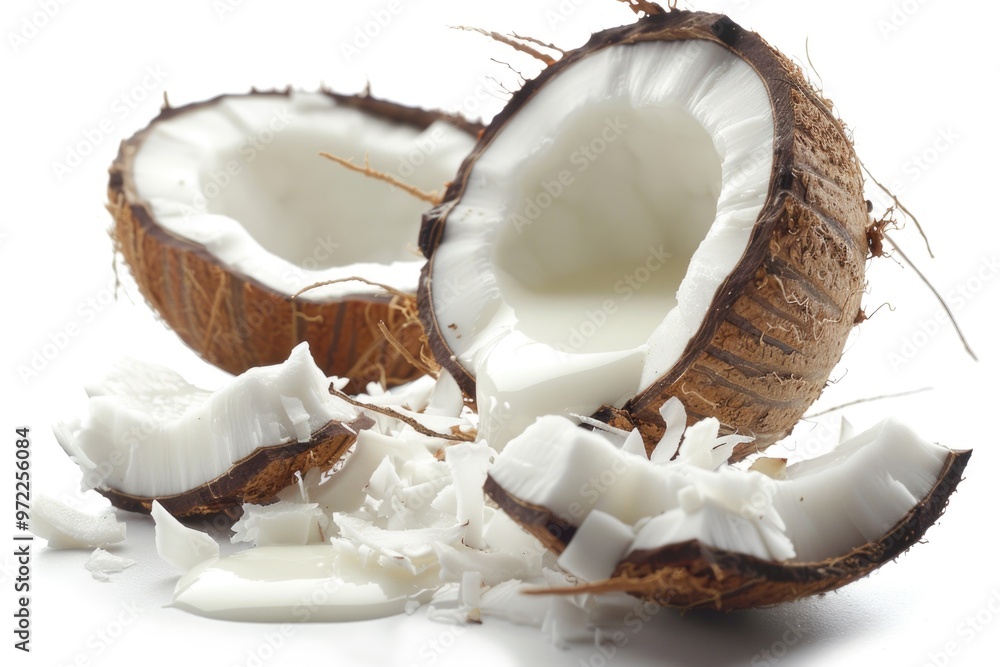 Coconut partially consumed, placed on a clean surface Coconut partially consumed, placed on a clean surface