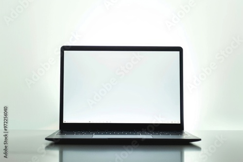 A person's laptop is placed on a table with a simple background