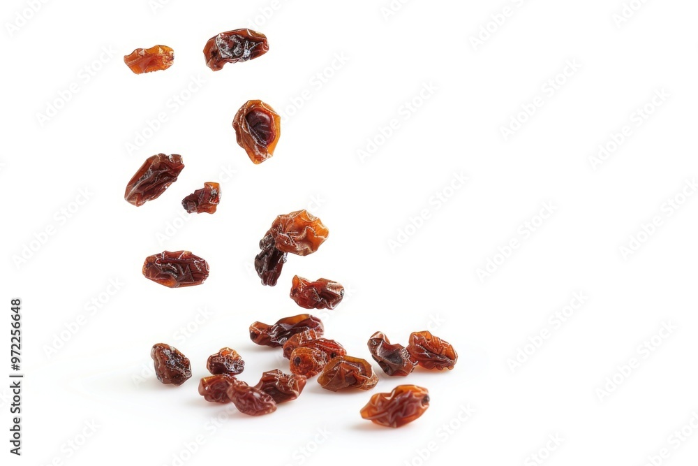 A close-up shot of a pile of raisins on a white surface, perfect for food and dessert images A close-up shot of a pile of raisins on a white surface, perfect for food and dessert images