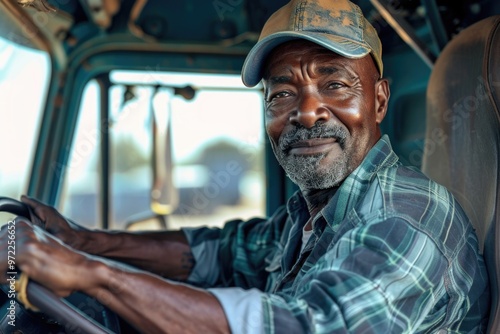 A person operating a vehicle with a head covering, suitable for transportation or utility purposes