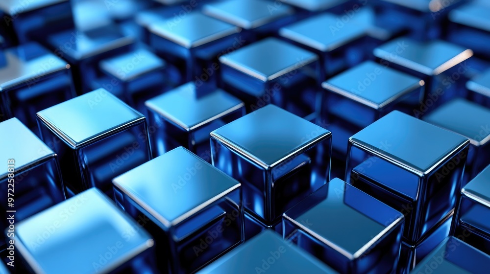 Abstract background with blue metallic cubes in a perspective view. Abstract background with blue metallic cubes in a perspective view.