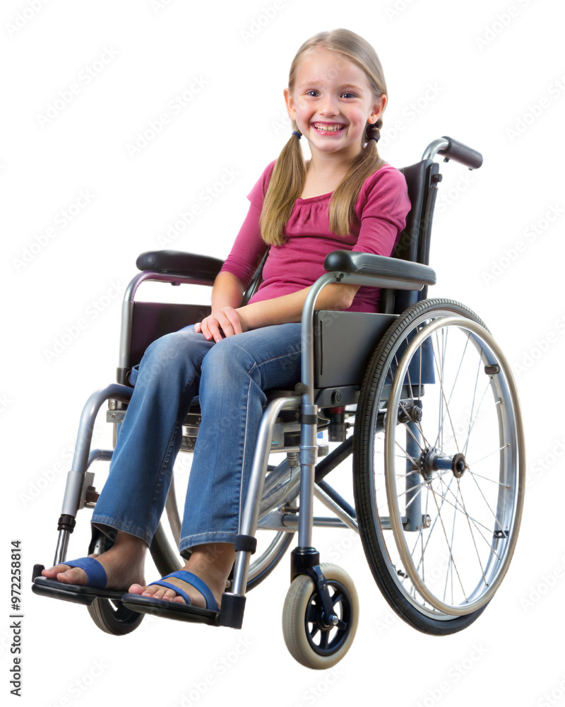 PNG Wheelchair child sitting girl on white background PNG Wheelchair child sitting girl on white background
