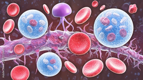 Microscopic View of Immune System Cells Interacting with Blood Vessel photo