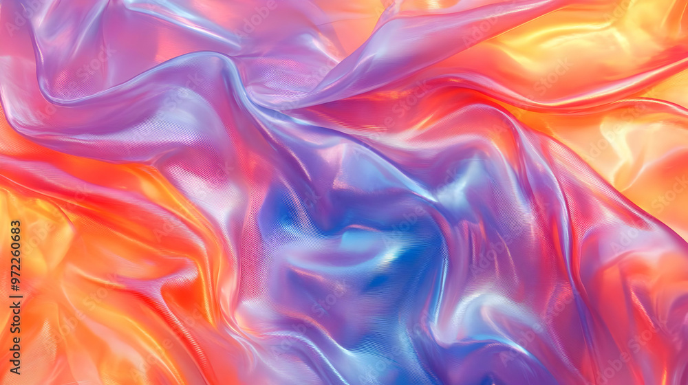 Abstract Background with Shimmering Wavy Fabric in Vibrant Colors of Orange, Purple and Blue Abstract Background with Shimmering Wavy Fabric in Vibrant Colors of Orange, Purple and Blue