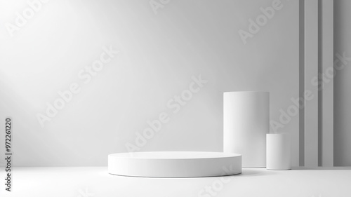 Minimalist white background with geometric shapes ideal for product display or artistic presentation