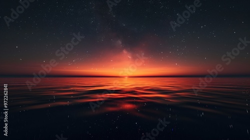 Landscape, Night, Aurora, Starry Sky, Surrealism, Romantic, Sea, Flashes from the Sky to the Calm Sea, Reflection