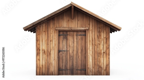 one single old rustic wooden shed isolated on white background