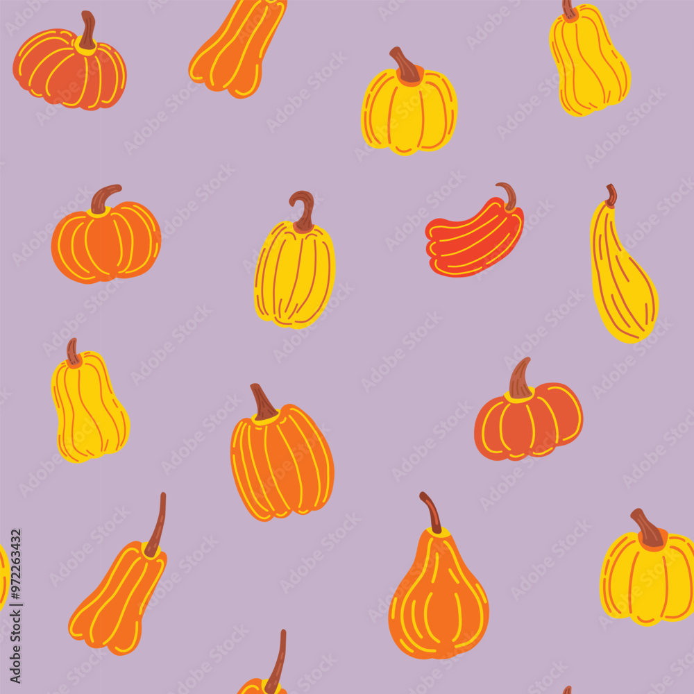 Autumn seamless pattern with pumpkins, cute hand drawn seasonal pattern. Vector illustration in flat style Autumn seamless pattern with pumpkins, cute hand drawn seasonal pattern. Vector illustration in flat style