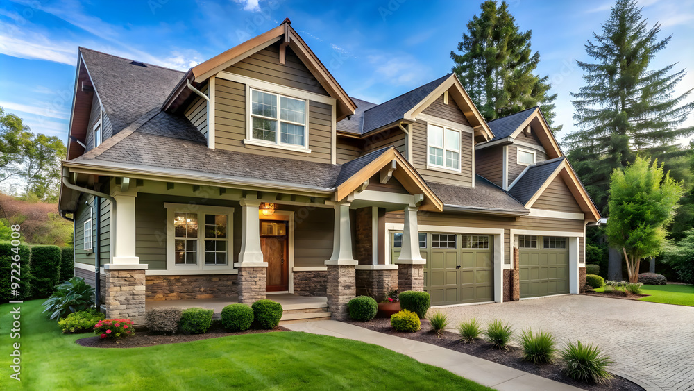Inviting green home with stone facade, nestled in a serene landscape.
Tranquil two-story residence featuring green siding and stone accents. Inviting green home with stone facade, nestled in a serene landscape.
Tranquil two-story residence featuring green siding and stone accents.