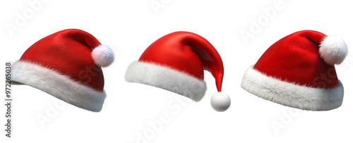 set of three illustration santa hat isolated on white