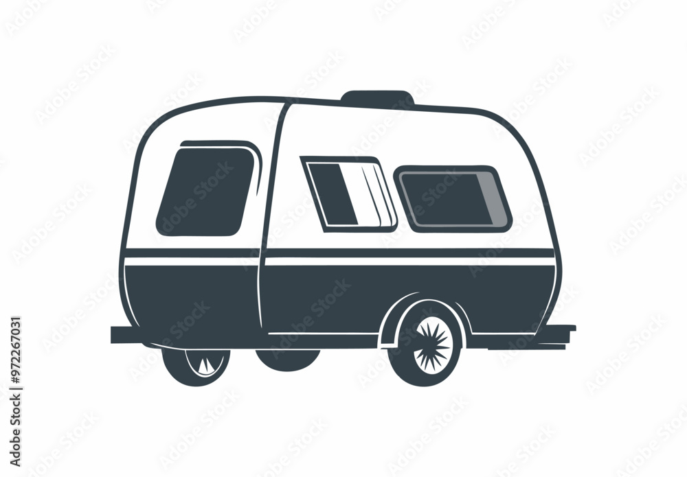 Flat design of a caravan vector in black and white perfect for apps, website, logo or sign Flat design of a caravan vector in black and white perfect for apps, website, logo or sign