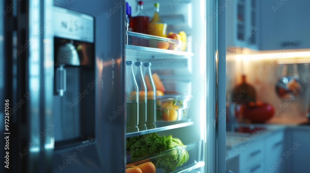 Showcasing an opened kitchen fridge Showcasing an opened kitchen fridge