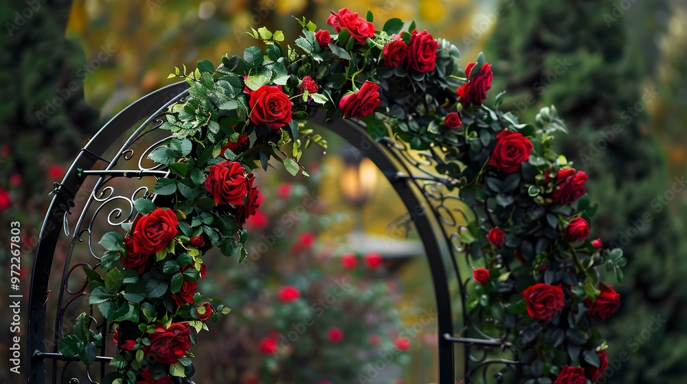 Fototapeta premium Romantic Red Rose Archway for a Wedding Ceremony