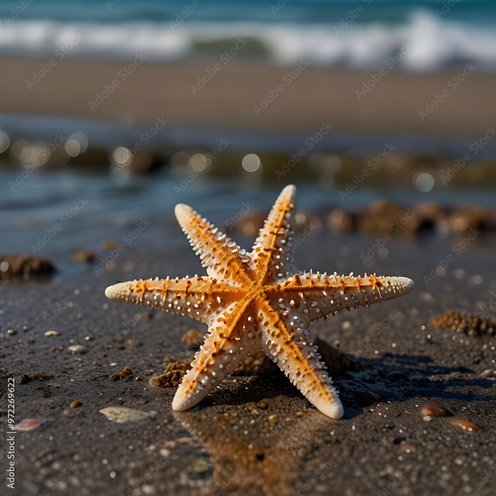 Closeup of starfish with sea backgrou Closeup of starfish with sea backgrou
