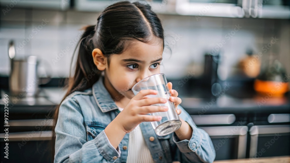 A young Indian girl drinking from a glass of water.
A young Indian girl drinking from a glass of water.