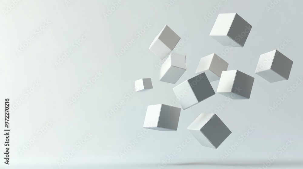 White cubes floating in a white space. White cubes floating in a white space.
