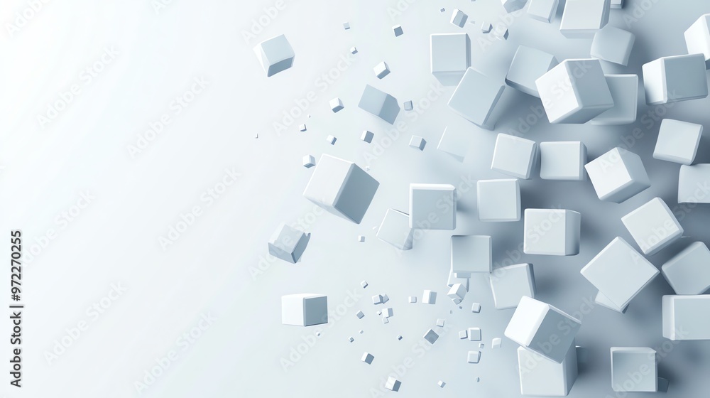 White cubes floating in mid-air. White cubes floating in mid-air.