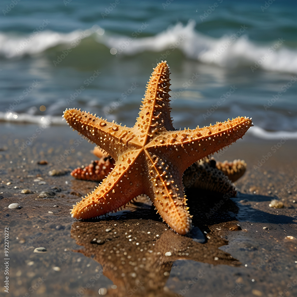 Closeup of starfish with sea backgrou Closeup of starfish with sea backgrou