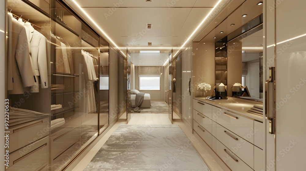 Modern Luxury Yacht Bedroom with Walk-in Closet and Interior Design Modern Luxury Yacht Bedroom with Walk-in Closet and Interior Design