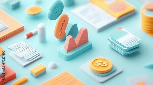 Wallpaper Mural Floating 3D icons showing cost categories in business, with plenty of space for text. Torontodigital.ca