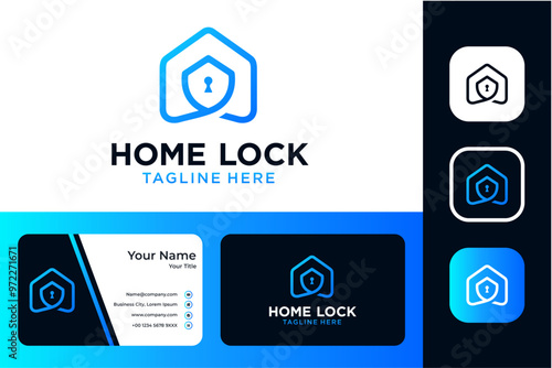 Modern Tech Home Lock Logo Design with Business Card Template photo