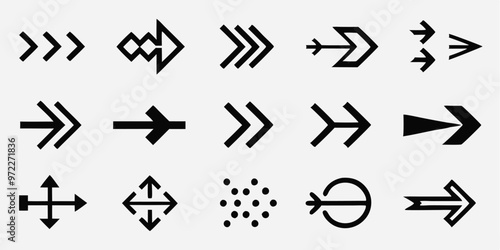 Set of arrow icons vector and directional symbols for modern UI/UX design, navigation elements, and interface graphics