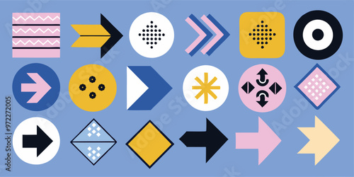 Arrow icon set and Buttons Clickable,directional symbols design elements for digital interfaces