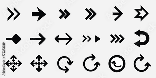 Set of arrow icons vector and directional symbols for modern UI/UX design, navigation elements, and interface graphics