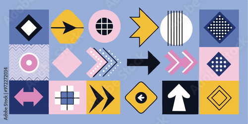 Set of minimal arrow icons vector for modern UI/UX design, navigation elements, and interface graphics