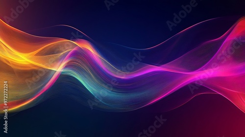Abstract colorful wavy lines on a dark background.