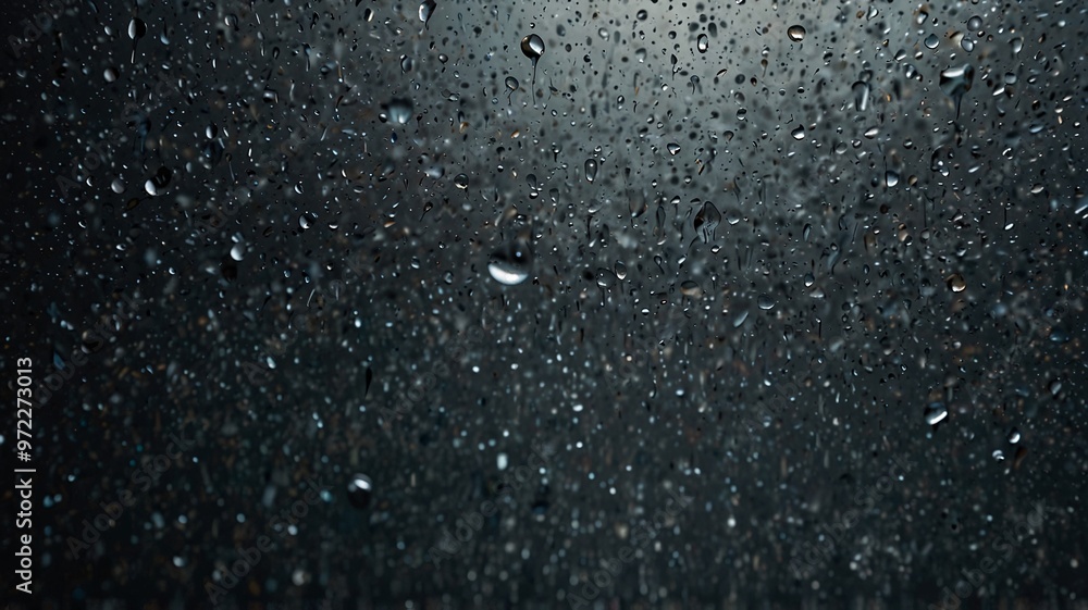 Raindrops settle on a dark reflective surface creating a calming natural scene with droplets enhancing its beauty. Raindrops settle on a dark reflective surface creating a calming natural scene with droplets enhancing its beauty.