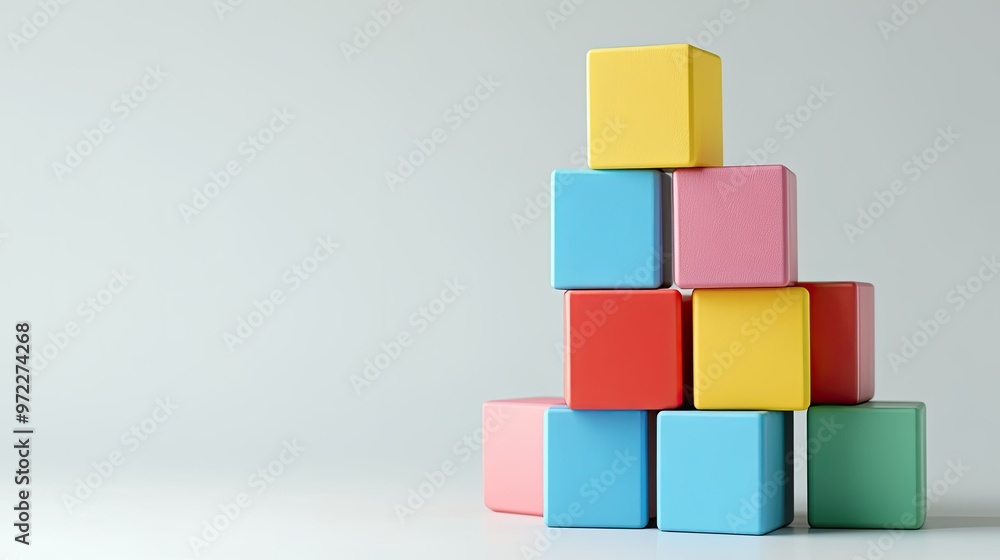 Stacked 3D blocks illustrating a business cost structure on a white background, copy space. Stacked 3D blocks illustrating a business cost structure on a white background, copy space.