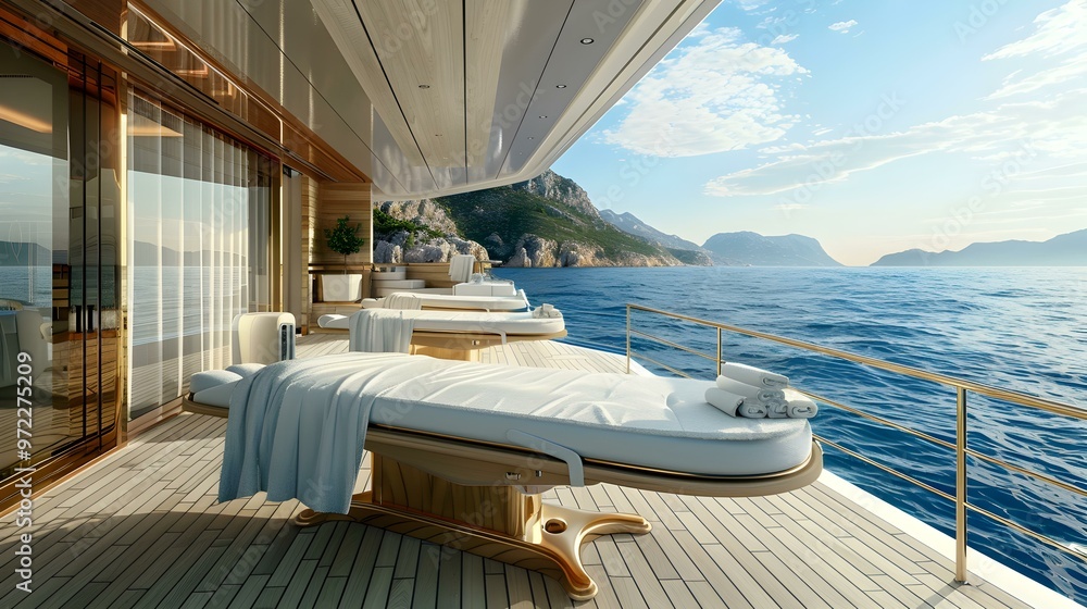 Fototapeta premium Luxury Yacht Deck with Stunning Ocean Views