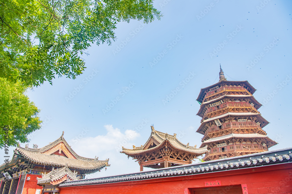 Beautiful view of the wooden pagoda in Ying County, Shuozhou City, Shanxi Province, China Beautiful view of the wooden pagoda in Ying County, Shuozhou City, Shanxi Province, China