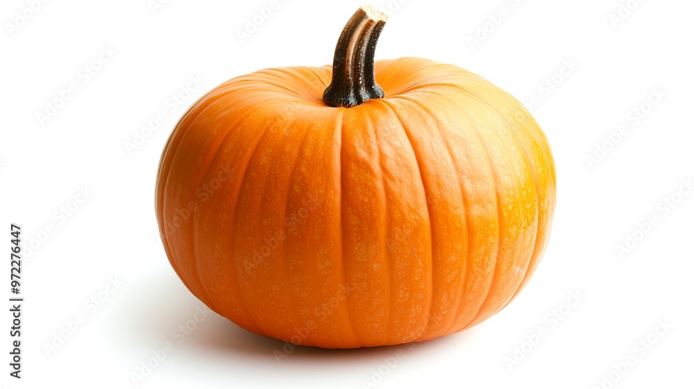 Obraz premium A whole orange pumpkin isolated on a white background.